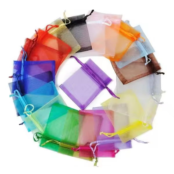 100pcs Organza bags, 9 x 7cm - Hand-sewn multicolor - 1