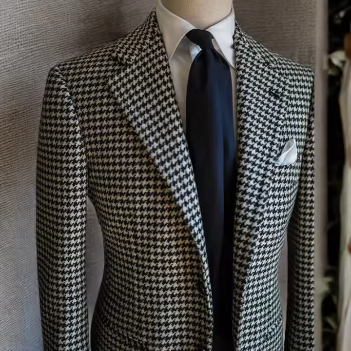 Chaqueta De Negocios Para Hombre Houndstooth 2023 Con Punto Rayado Cuello Notch Chaqueta Formal De Moda De Solapa Breasted Polyester Y Rayón - 1