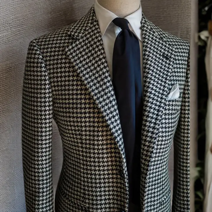 Chaqueta De Negocios Para Hombre Houndstooth 2023 Con Punto Rayado Cuello Notch Chaqueta Formal De Moda De Solapa Breasted Polyester Y Rayón - 1