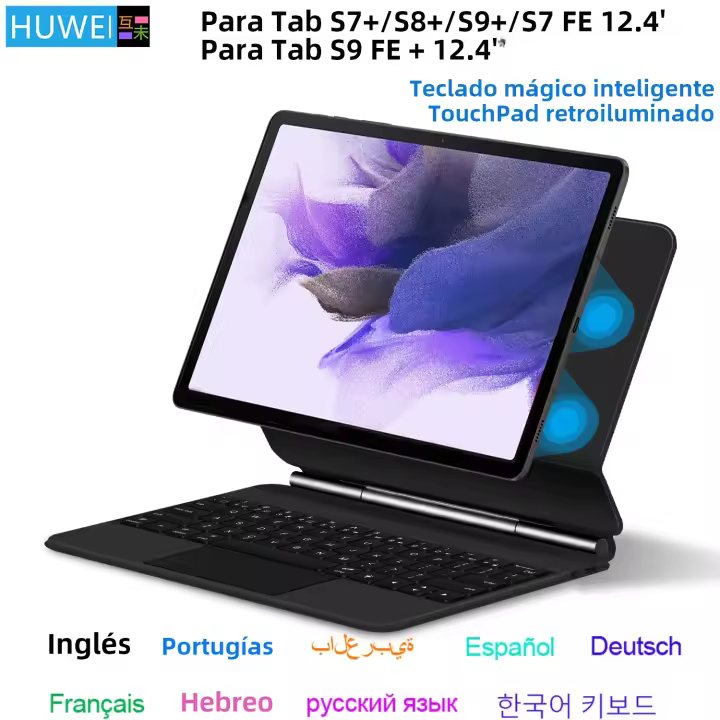 Teclado Mágico HUWEI Para Tableta Samsung Galaxy Tab S9 FE plus S7 FE S8 12.4'' Funda Inteligente Con Teclado Portugués Español Coreano Compatible Con Modelos S7 S8 S9 - 1