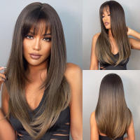 Pelucas Sintéticas De Encaje ALAN EATON Para Mujeres Rubia Con Mechas Marrón Y Corte Con Franja Peluca Larga Recta Ombre Heat Resistant - details 20