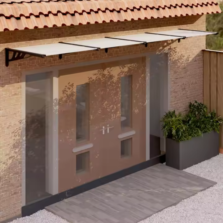 vidaXL Marquesina puerta policarbonato negro y transparente 396x90 cm - 1