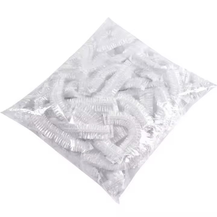 100pcs/set Gorros De Ducha Desechables De Plástico Impermeables Para Mujer Color Rosa Estilo Elástico Uso En Salón De Belleza Hotel Y Spa - 1