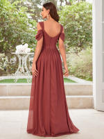 Vestido De Noche Elegante Para Mujer Unithorse Con Hombros Finos Manga Corta Cintura Ajustada Y Abertura En El Lado Chiffón Formal Para Damas De Honor - details 7