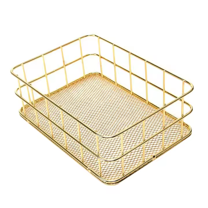 Cesta De Almacenamiento De Tamaño S/L En Oro De Hierro Con Malla Multifuncional Organizador De Escritorio Para Suministros De Paja Para El Hogar - 1