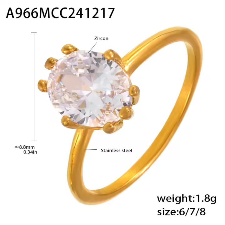 Anillo de cristal cuadrado de circonita ovalada de lujo, la joyería más ligera y exquisita, regalo de boda de la novia - 1