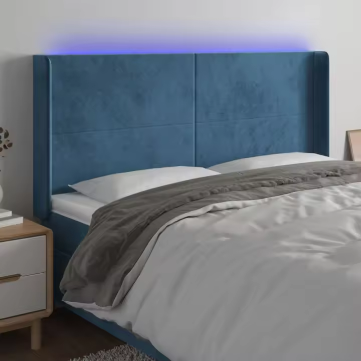 vidaXL Cabecero con LED de terciopelo azul oscuro 203x16x118/128 cm - 1