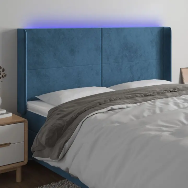 vidaXL Cabecero con LED de terciopelo azul oscuro 203x16x118/128 cm - 1