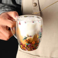 Taza De Vidrio Doble Capa Creativa Y Bonita Con Flores Reales Taza De Café Con Asas De Alta Borosilicato Para Regalos Personales - details 6