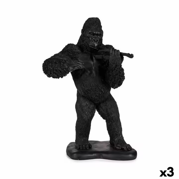 Figura Decorativa Gorila Violín Negro 17 x 41 x 30 cm (3 Unidades) - 1