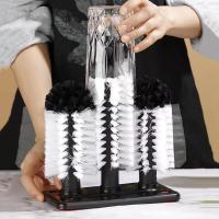 Cepillo de limpieza de botellas de agua, lavadora de vidrio con base de succión Cepillo de cerdas de 3 cabezales para taza de pierna larga, copa de vino tinto, taza de cerveza de barra de cocina - details 1