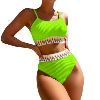 Bikini De Verano Para Mujer Estilo Playa Moda Elegante Con Cintura Alta Y Efecto Delgado Dos Piezas Color Bloqueado Conjunto De Baño Con Suspensión - details 13