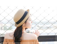 Sombrero De Paja Para Mujer Protección Solar Verano Estilo Casual Con Borde Volcado Adecuado Para Estudiantes Y Viajes - details 0