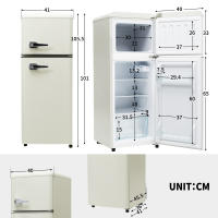 Vintage Nevera. Refrigerador refrigerado, 105,5 cm alto terreno, 41 cm anchura, doules, volumen total 92 litros, volumen freezador 28 litros. Estantes en la puerta y los estantes de cristal. 116 kWh/año, -27 °C ~ 13 °C, Luz LED. - details 9