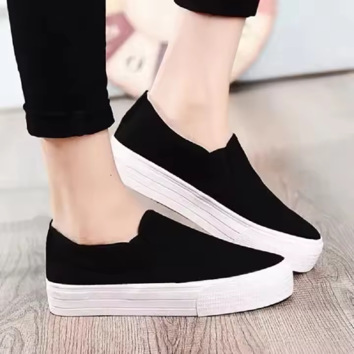 Zapatos Blancos De Alta Calidad Para Mujer Plataforma Cuadrada Canvas Casual Negro Blanco Zapatos Planos Slip-on Primavera/Verano A142 - 1