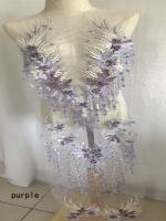 Parche De Encaje Bordado Con Diamantes 120*30CM Para Vestido De Novia Aplicación De Flores Hechas a Mano Y Costura Ecológica - details 12