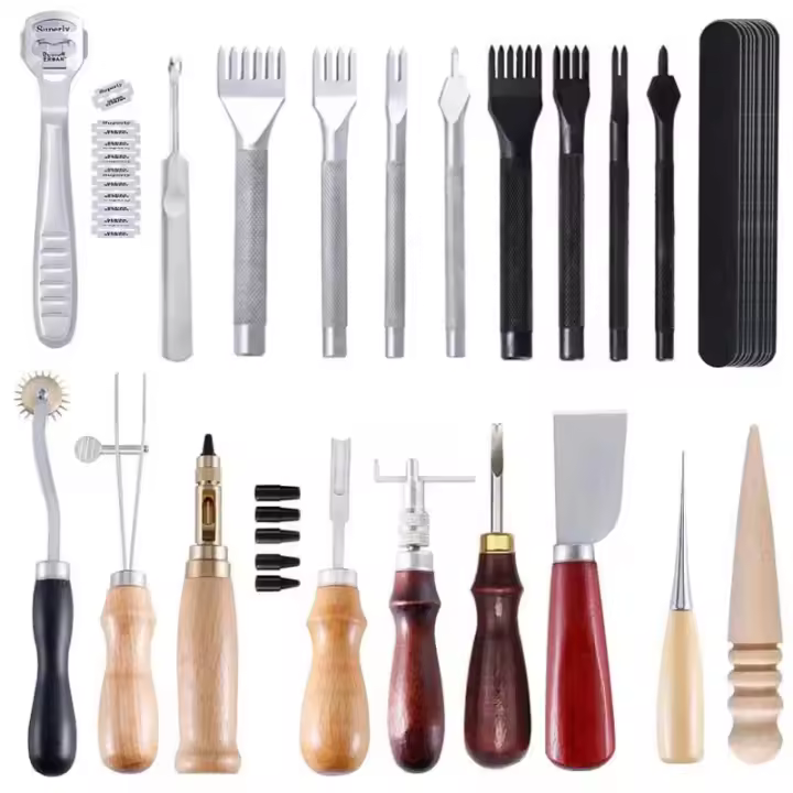 Kit De Herramientas Para Manualidades En Cuero Profesional DIY Set De Punzón Y Costura a Mano Con Groover De Sillín Accesorios Para Trabajo De Cuero - 1