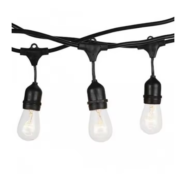 Sanda - Guirnaldas Luces Exterior 10 Metros - 10 Portalámparas Led E27 - Negro - Cable Impermeable - TIRA DE PORTALAMPARAS 10CASQUILLOS - Amplia Cobertura - 1
