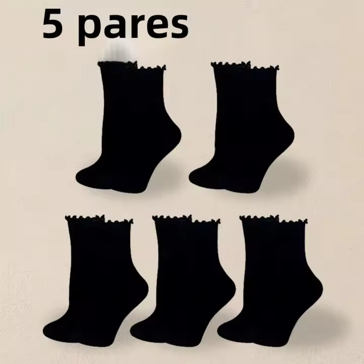 5 Pares De Calcetines Negros Puros Para Mujer Minimalistas Moda Versátiles Cómodos Ligeros Transpirables Medio Longitud - 1