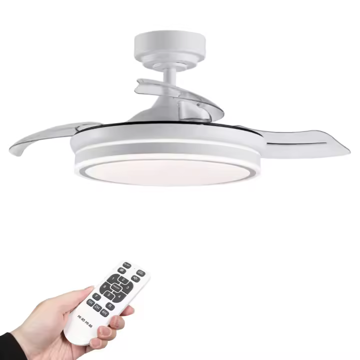 Ventilador de techo con luz LED 36W Blanco en 3 Temperaturas de Luz con Mando a Distancia -Motor DC Eficiente y Silencioso, 3 tonalidades, aspas desplegables retráctiles, 6 velocidades, control remoto, memoria, temporizador (ventilador-001 6990 D7) - 1