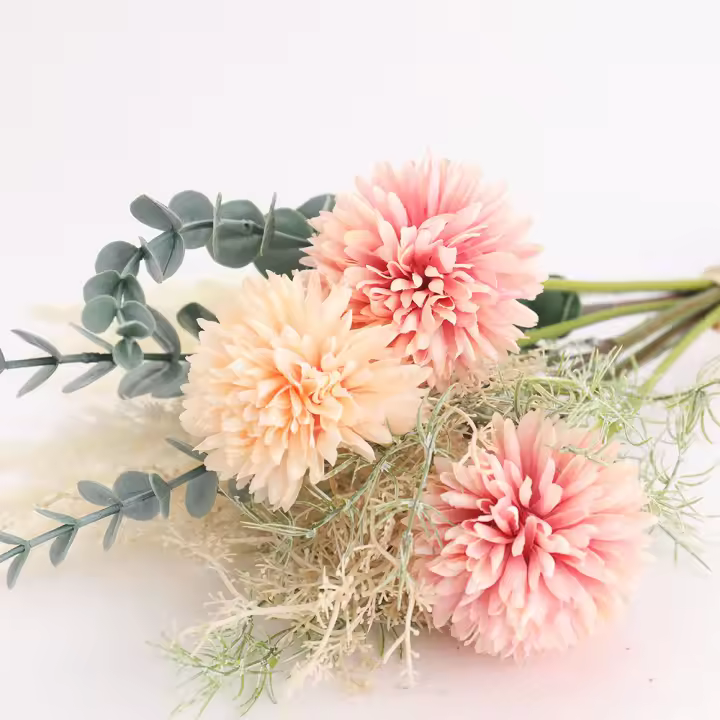 Bouquet De Flores Artificiales De Seda 40CM Eucalipto Y Dandelion Decoración Para Hogar Mesa Bodas Y Fiestas Ornamentos De Alta Calidad - 1