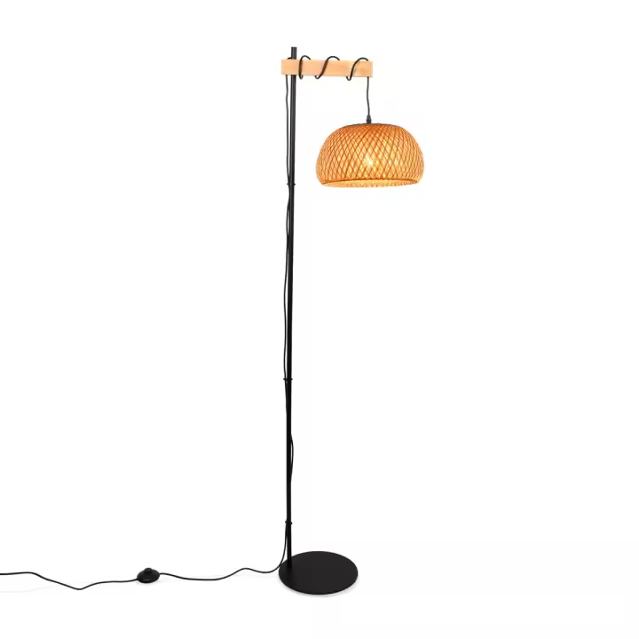 Barcelona LED Lámpara de pie madera y mimbre "Frankie" - E27 - 1