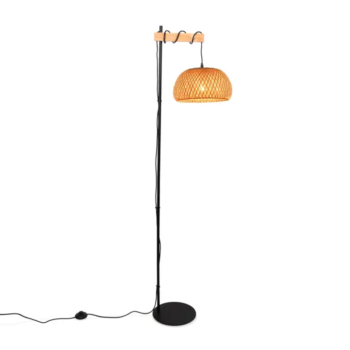 Barcelona LED Lámpara de pie madera y mimbre "Frankie" - E27 - 1