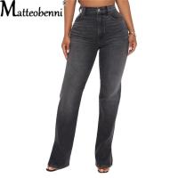 Jeans De Mujer Alta Cintura Casual Otoño 2024 Vaqueros Vintage Con Abertura Larga Pierna Ancha Estilo Callejeo Tejido Suave Suelta - details 5