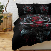 Set De Fundas Para Edredón Y Almohadas 3Pc Con Patrón De Sangre Y Tinta Rosa Romántica Y Flores Rojas Y Negras 100% Poliéster Moderno Para Cama De 1.5m a 2.2m - details 4