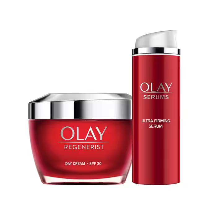 Olay Regenerist Crema Hidratante Con SPF 30, Para Una Piel Visiblemente Más Firme + Olay Regenerist Sérum De Día Ultrarreafirmante, Fórmula Con Vitamina B3 Y Niacinamida, Hidrata Durante 24H, 50+50ml - 1
