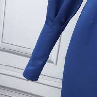 VONDA Vestido Largo Elegante Para Mujer De Seda Satinada Estilo Casual Cuello Erguido Manga Larga Color Sólido Talla Grande - details 7