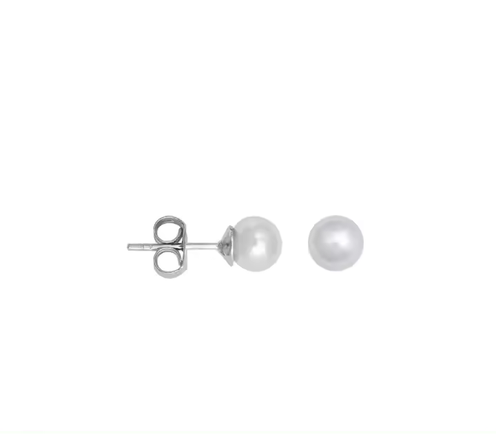 Pendientes de Perla Blanca, 5 mm, Plata de Ley 925, Cierre de Presión , Ref: CHP162PENP1/5 - 1