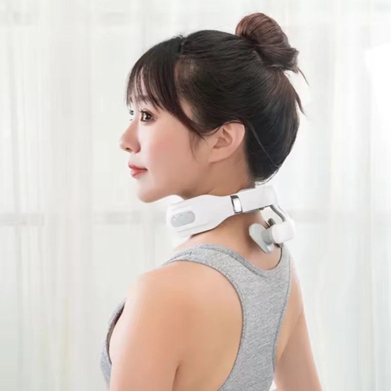 Masajeador Cervical De 4 Cabezas Con Ajuste De Fuerte USB Inteligente Con Voz De Calentamiento Masajeador De Cuello Blanco - details 6