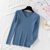 Suéter Zoki Para Mujer De Manga Larga Cuello En V Estilo Básico Casual Otoño Invierno Suave Elástico Solido Ajustado - details 7