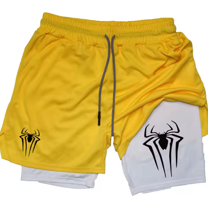 Shorts De Rendimiento Y2K Para Hombre Con Estampado De Araña 2 En 1 Deportivos Compresión Para Gimnasio Y Running Shorts Casuales De Polyester Cierre Con Cordón - 1