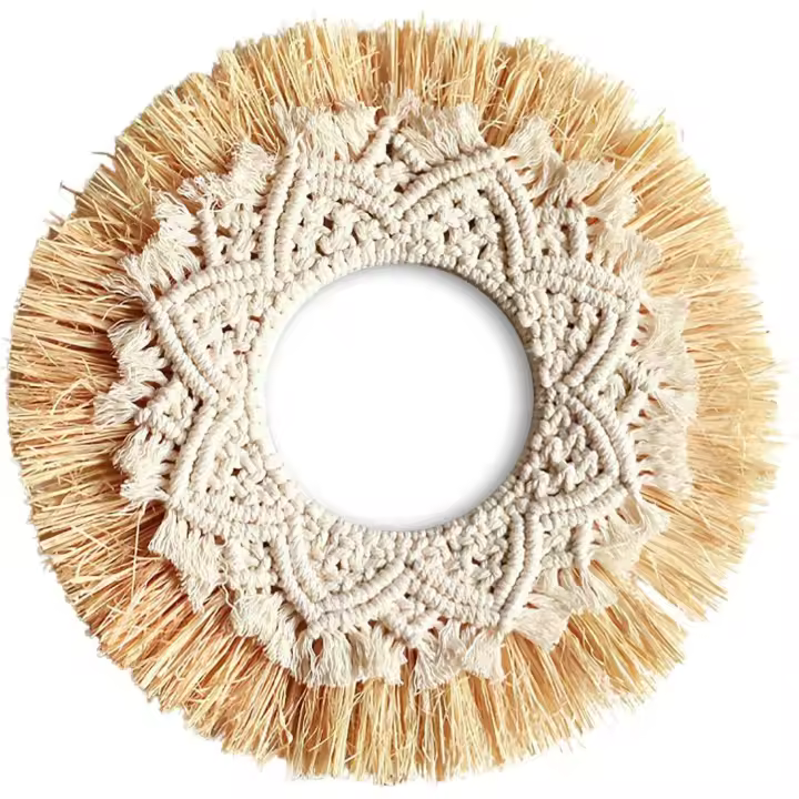 Macrame espejos de pared Boho espejo arte decoración Macrame Fringe espejos para pared colgante apartamento hogar dormitorio sala de estar Decoración - 1