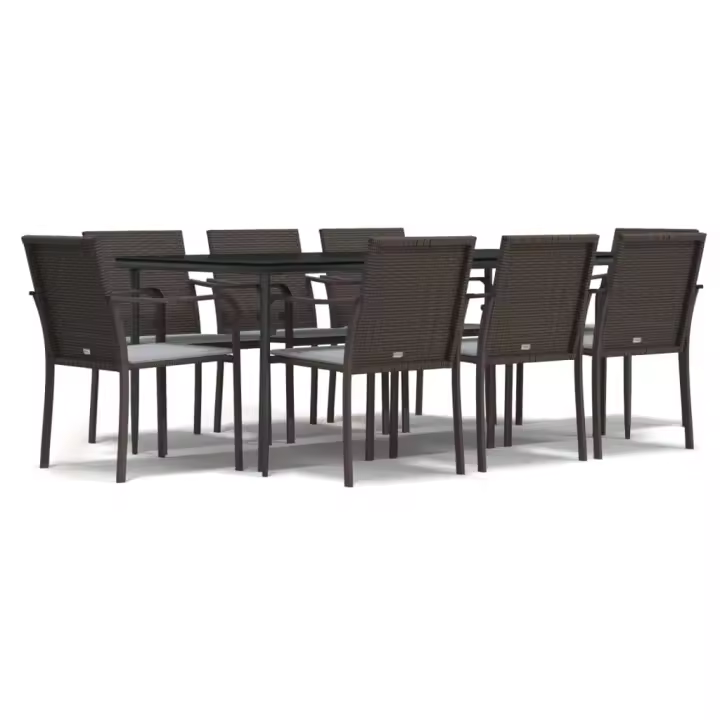 vidaXL Juego comedor jardín 9 piezas y cojines ratán sintético y acero - 1