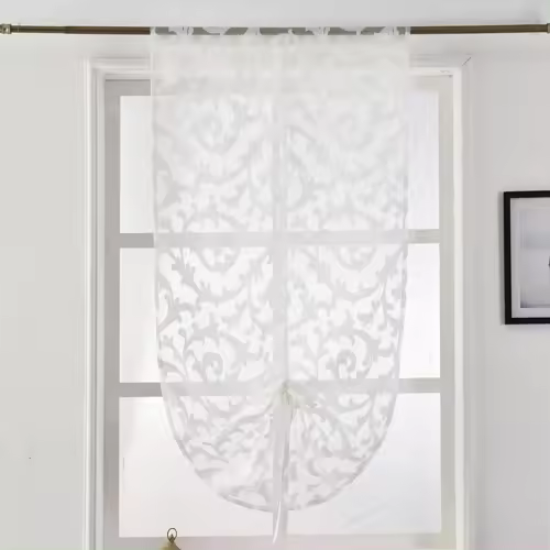 L Cortina De Cocina LEEJOOM Cortina De Ventana Moderna Tratamiento De Tela Tule Transparente Panel Jaccard Blanco Negro - 1