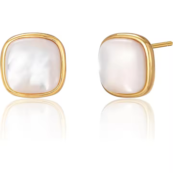 Pendientes de Concha ovalados para Mujer Cuadrada _ 10mm _ Gold Pendientes de Concha de Plata esterlina Redonda I Corazón I Cuadrados I - 1
