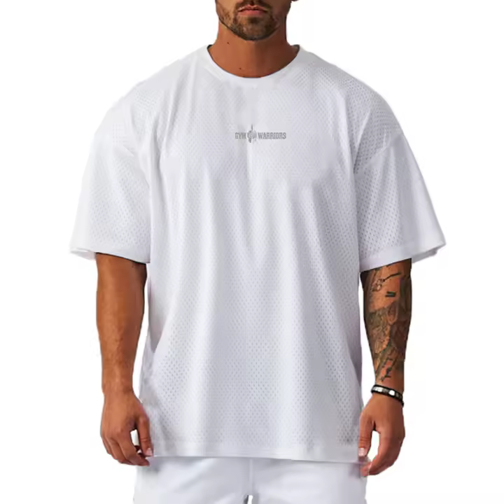 New Fashion Casual Men's Loose T Shirt Gym Fitness Bodybuilding T-shirt Summer Breathable Short Sleeve Quick Dry Mesh Shirts - 1