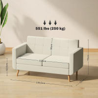 HOMCOM Sofá de 2 Plazas Sofá de Salón Moderno 138,5 cm con Reposabrazos y Patas de Madera Sofá Pequeño para Oficina Sala de Estar Crema - details 2