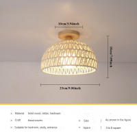 Luz De Techo Bohemia En Rattan Con Diseño De Colgante Handwoven Mid-Century Base De Madera Montaje Plano Luz De Techo Cerrada - details 1