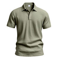 Camisa POLO de manga corta con solapa y botones, informal, de lino, transpirable, estilo británico, de verano para hombre - details 45