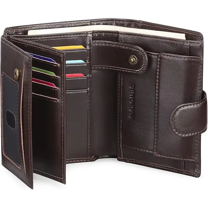 Cartera Hombre de cuero, Billetera with Bloqueador RFID, Cartera Vertical para Hombre with 19 Ranuraspara Tarjetas, 3 Ranuraspara Billetes, 1 Bolso para Monedaswith Bot N - 1