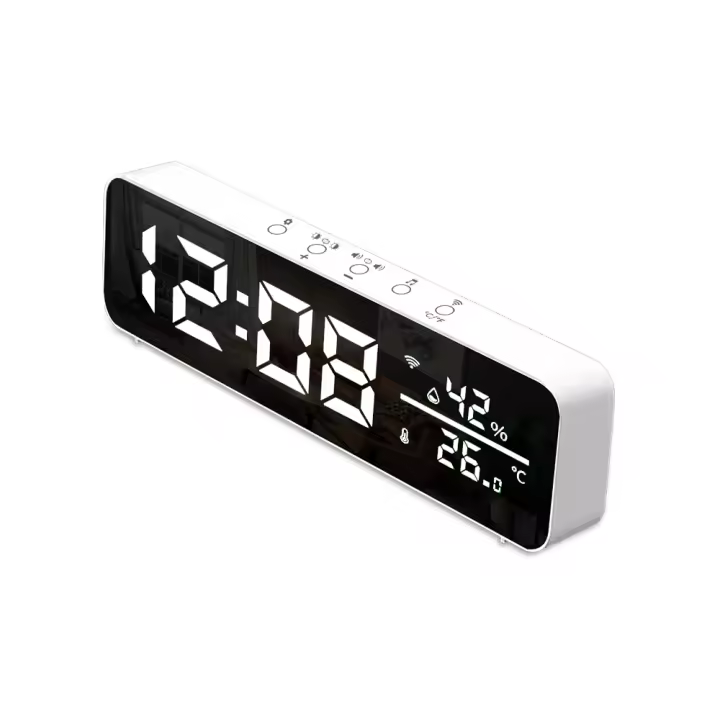 Reloj De Espejo WiFi Tuya Con Sensor De Temperatura Y Humedad Alarma USB Para Decoración De Sala De Estar Pantalla LED Tiempo Y Fecha - 1