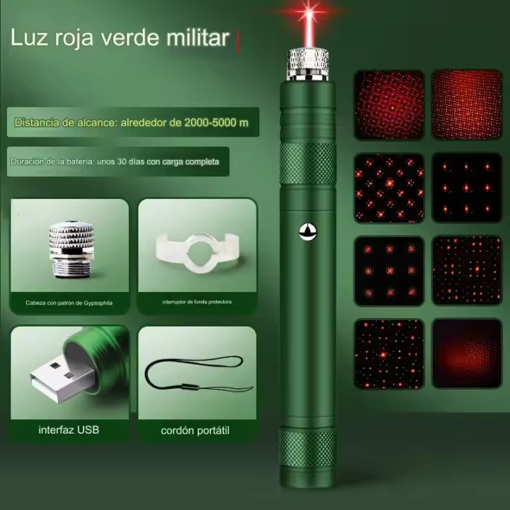 Puntero Láser Verde de Larga Distancia - Linterna Táctica USB - Ideal para Mascotas, Escalada, Caza y Reuniones - 1