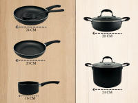 Happy Friends - Juego de Ollas y Sartenes de Cocina de Aluminio Antiadherentes de 8 Piezas  2 Sartenes Llanas Ø20/24CM + 1 Tartera 20CM + 1 Olla 24CM + 1 Cazo 16CM + 2 Tapas Ø20/24CM + 1 Espátula  Todo Tipo de Cocina  Sin de PFOA  Batería de Cocina - details 1