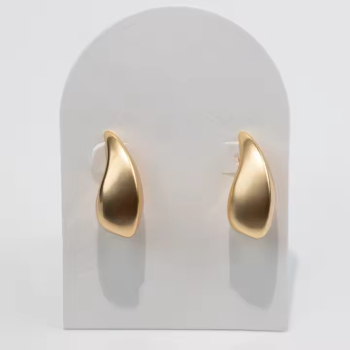 Pendientes Dorados de Diseño Curvo Pendientes Dorados de Diseño Curvo Fine Jewelry Pendiente de Botón Pendientes Pendientes Colgantes Pendiente de Clip - 1