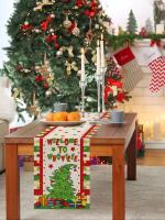 Corredor De Mesa Navideño De 90 Pulgadas Whoville Welcome to Whoville Grin-ch Algodón Lino Estilo Invierno Navidad Temporal - details 2