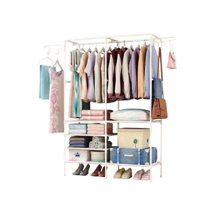 Perchero de doble fila para ropa, perchas grandes para suelo con ganchos colgantes, varillas para abrigos y zapatos, estante de almacenamiento para el hogar, percha para ropa - 1